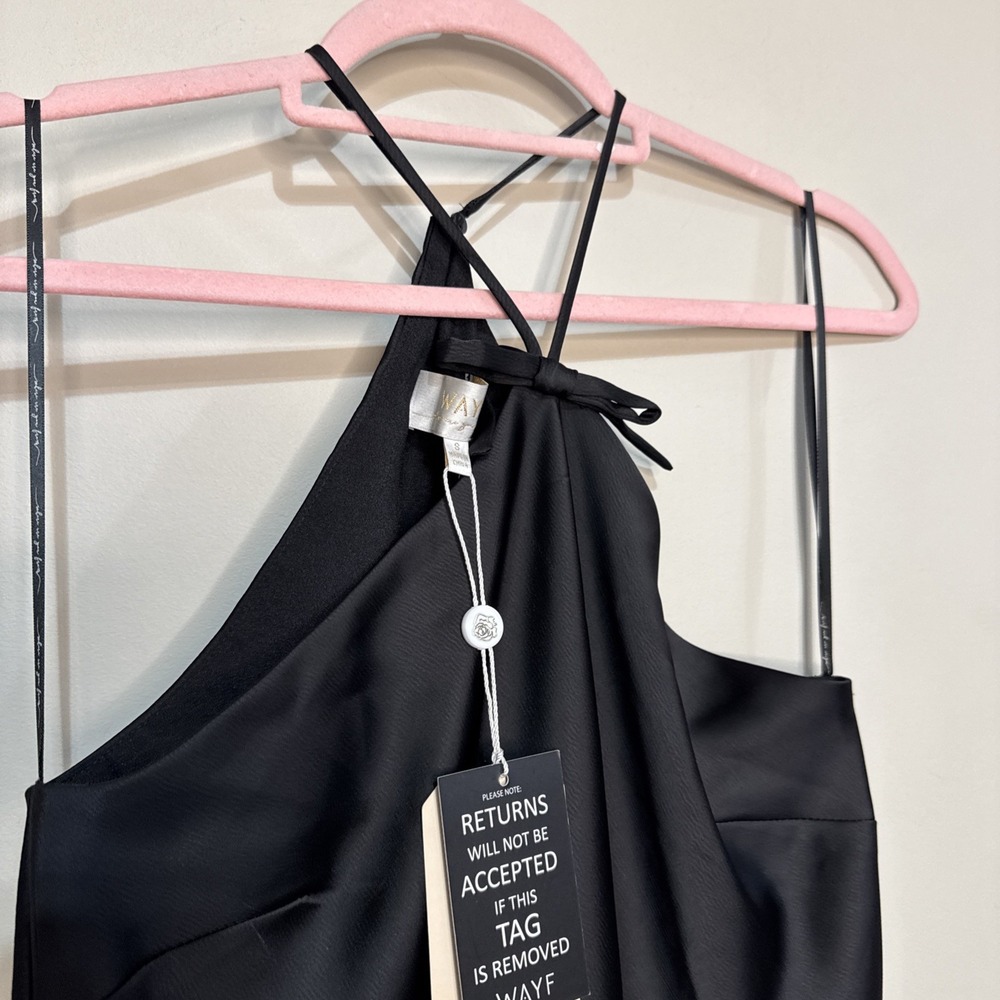 WAYF Womens Araceli Halter Strap Satin Slipdress Size Small Nwt Black #148 - Picture 15 of 16